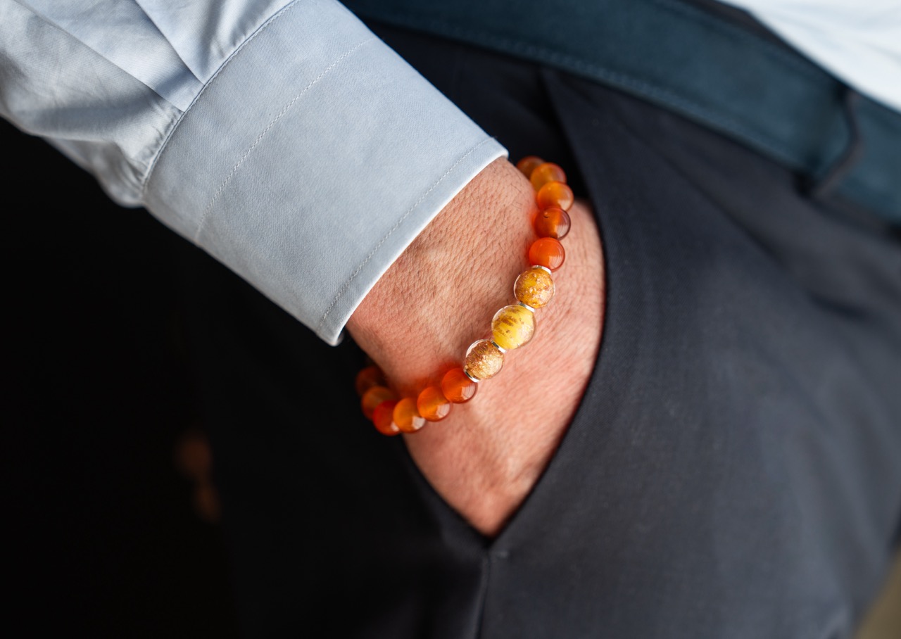 Bracciale Corniola e Topazio di Murano 10–11 mm – Artigianalità Italiana in Argento 925