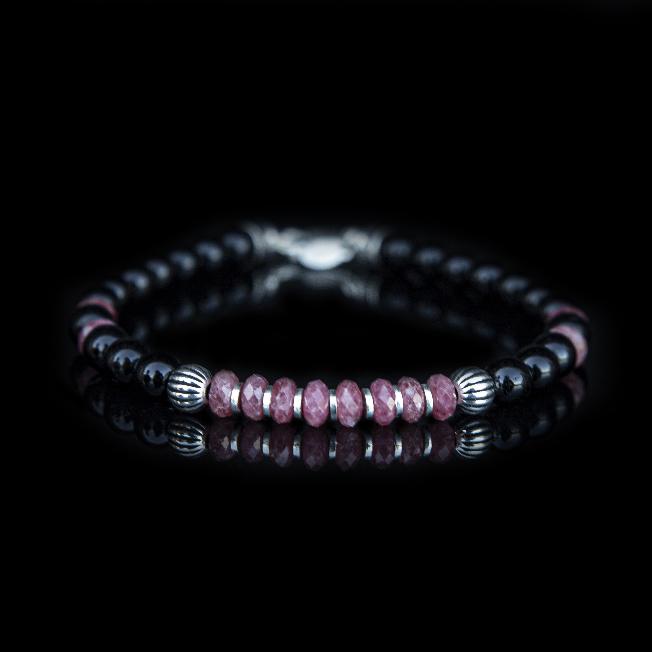 Bracciale Thulite e Tormalina nera 5.5–6 mm in Argento 925 – Handmade Italia