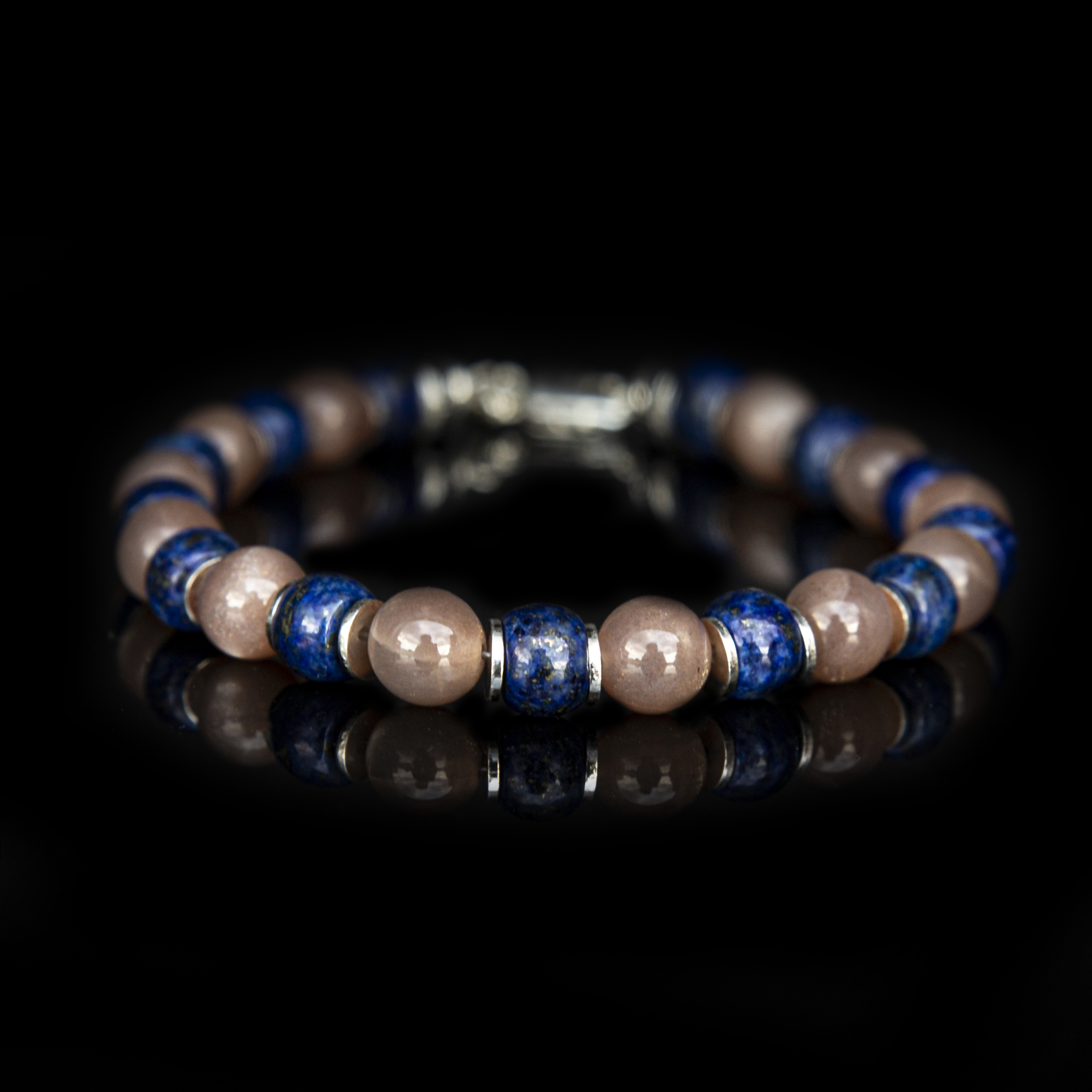 Bracciale Pietra di Luna & Lapislazzuli 8 mm in Argento 925