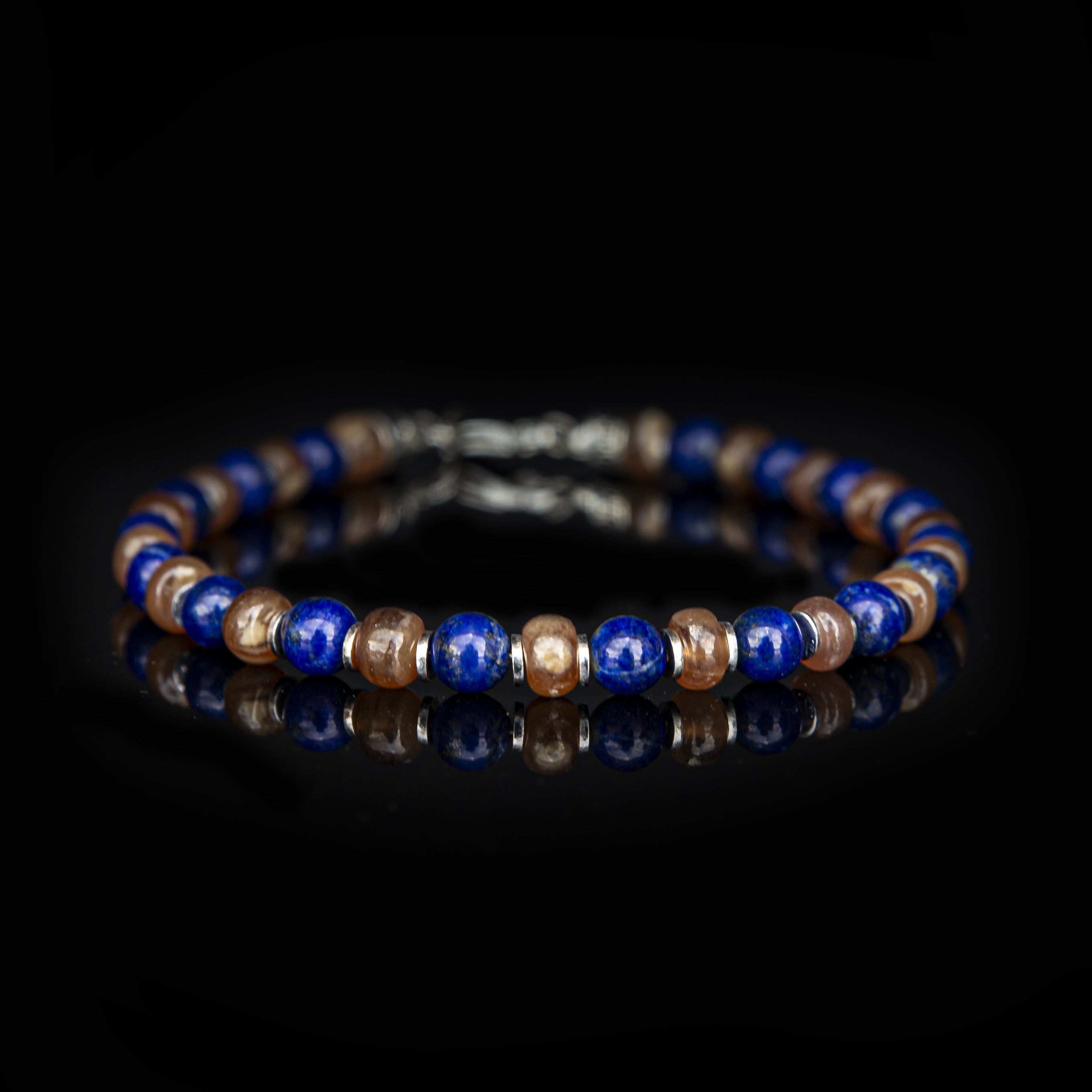 Bracciale Rodocrosite e Lapislazzuli 6 mm in Argento Sterling 925 – Grace Collezione Artigianale