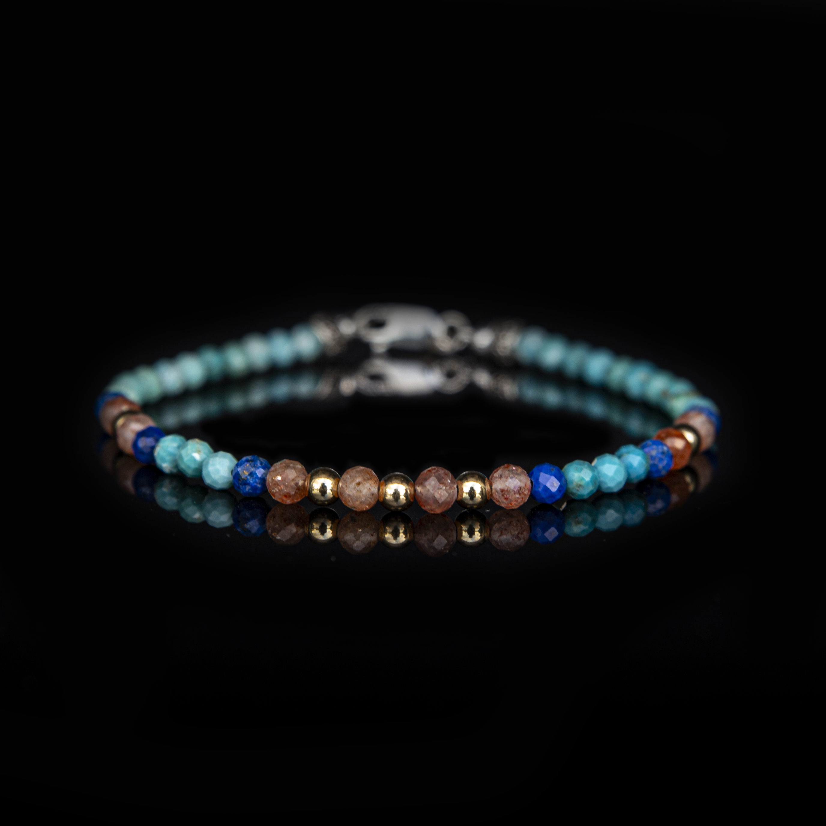 Bracciale Unico Turchese – Pietra del Sole & Lapislazzuli 4 mm in Argento Sterling 925 – Stile Audace & Artigianalità Italiana