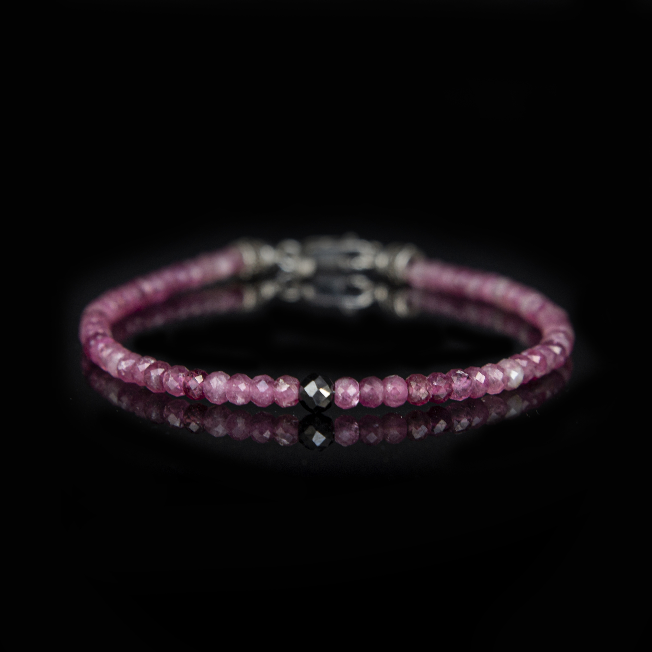 Bracciale Diamante Blu & Tormalina Rosa 20 ct 4–5 mm in Argento Sterling 925 – Grace Handcrafted Gemstone Bracelet