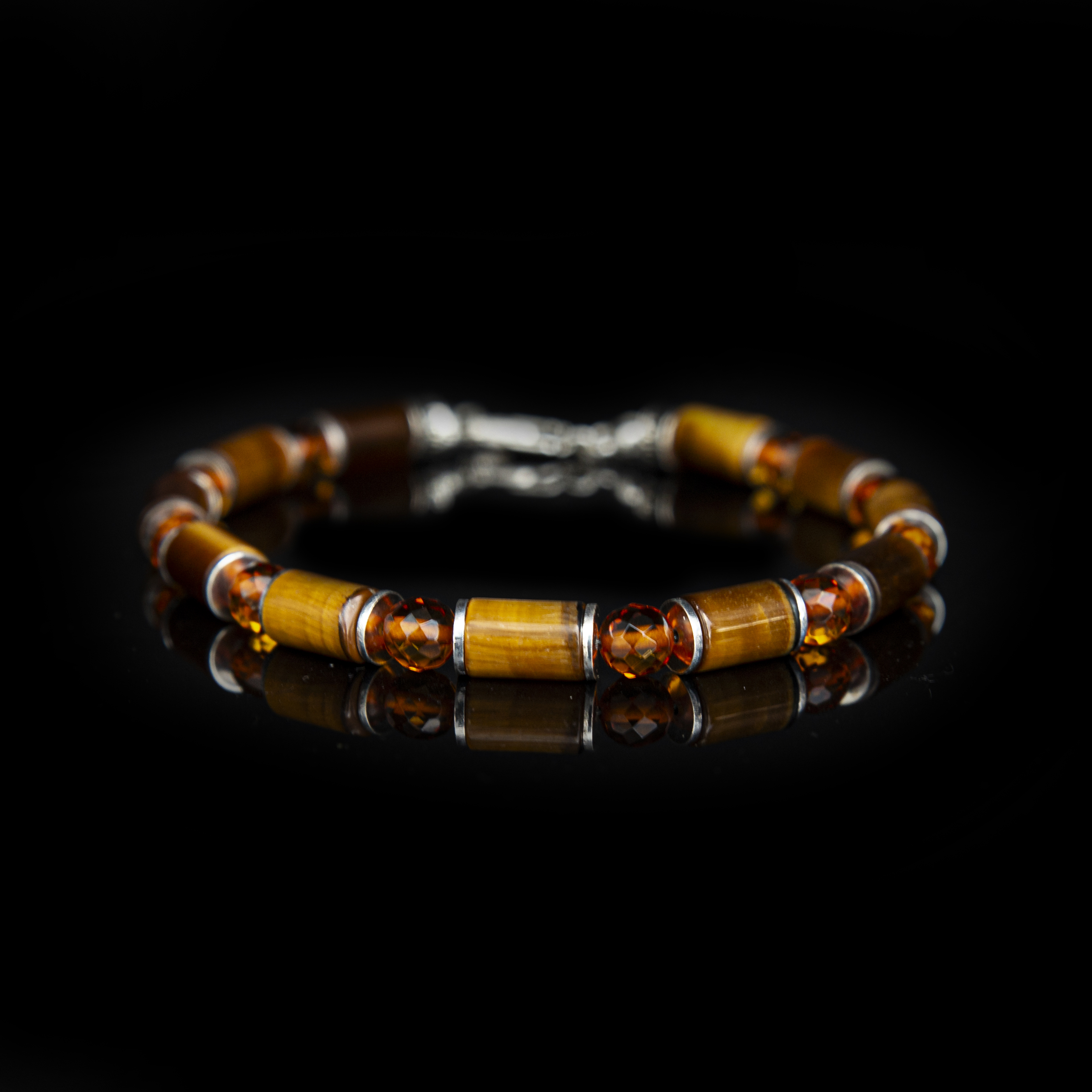 Bracciale Occhio di Tigre e Ambra Baltica 6 mm – Argento Sterling 925, Artigianato Italiano Grace
