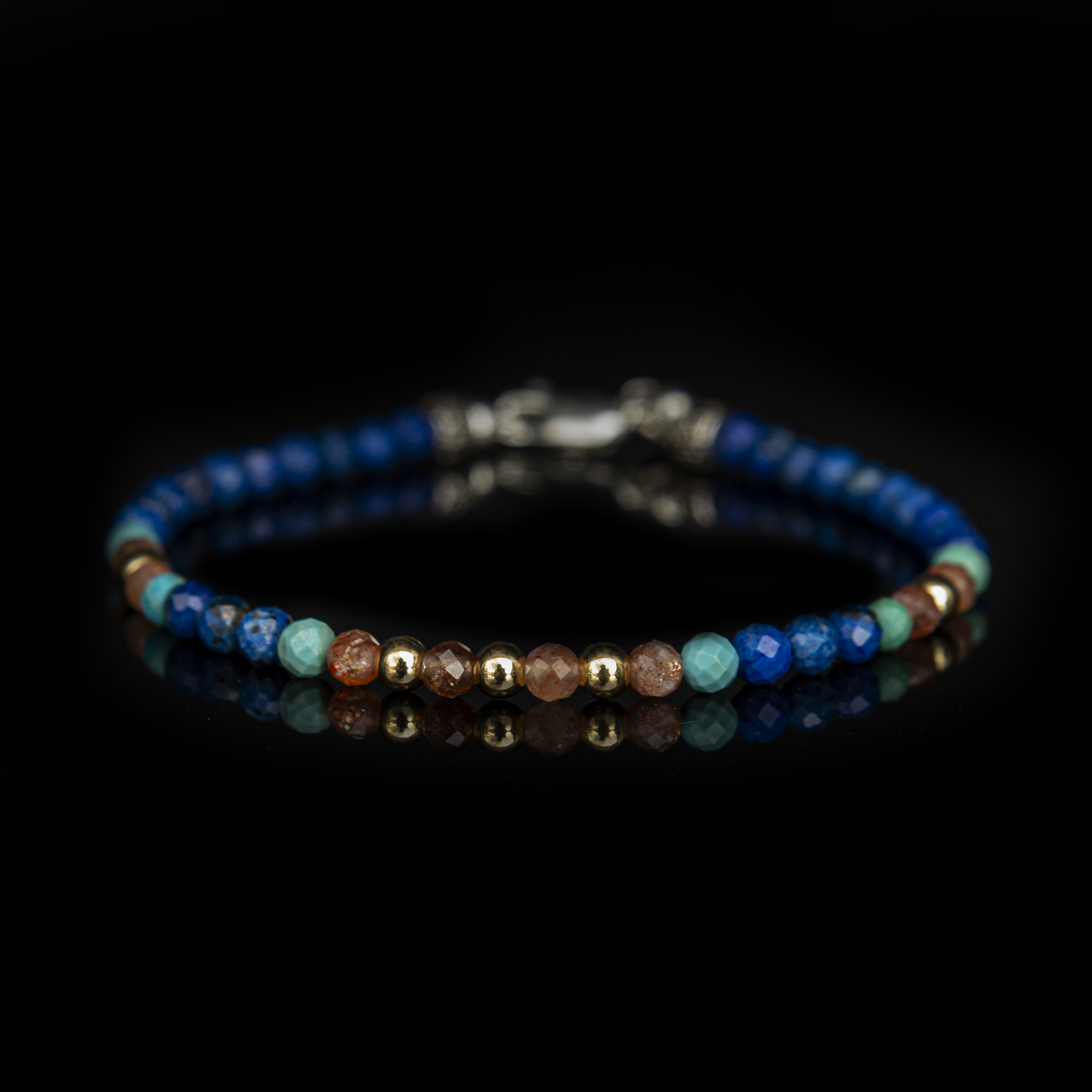 Bracciale Unisex Lapislazzuli, Pietra del Sole e Turchese 4 mm – Argento Sterling 925 Placcato Oro, Artigianato Italiano Grace