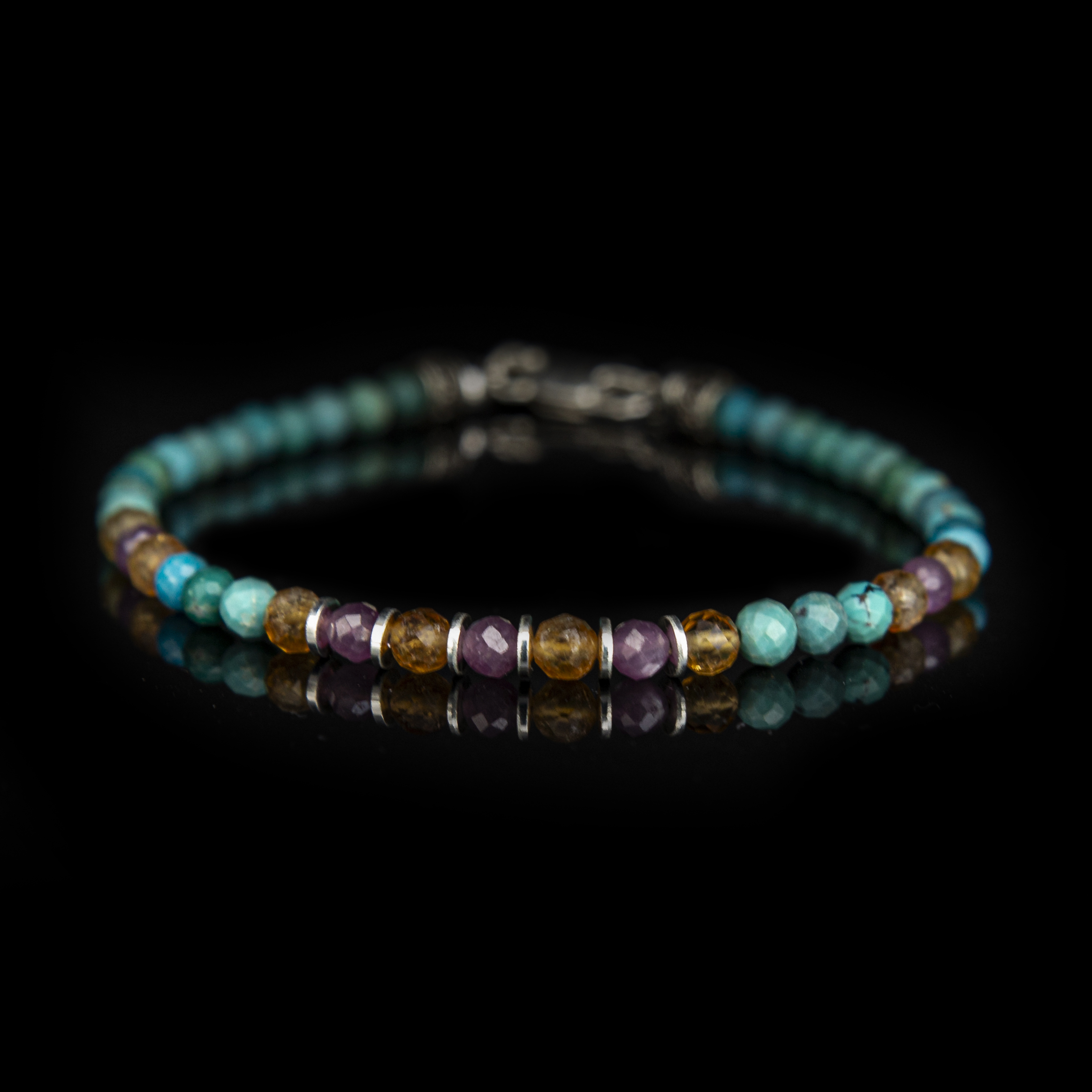 Bracciale Turchese, Citrino & Rubino 4 mm – Gioiello Unico in Argento Sterling 925, Handmade in Italy by Grace