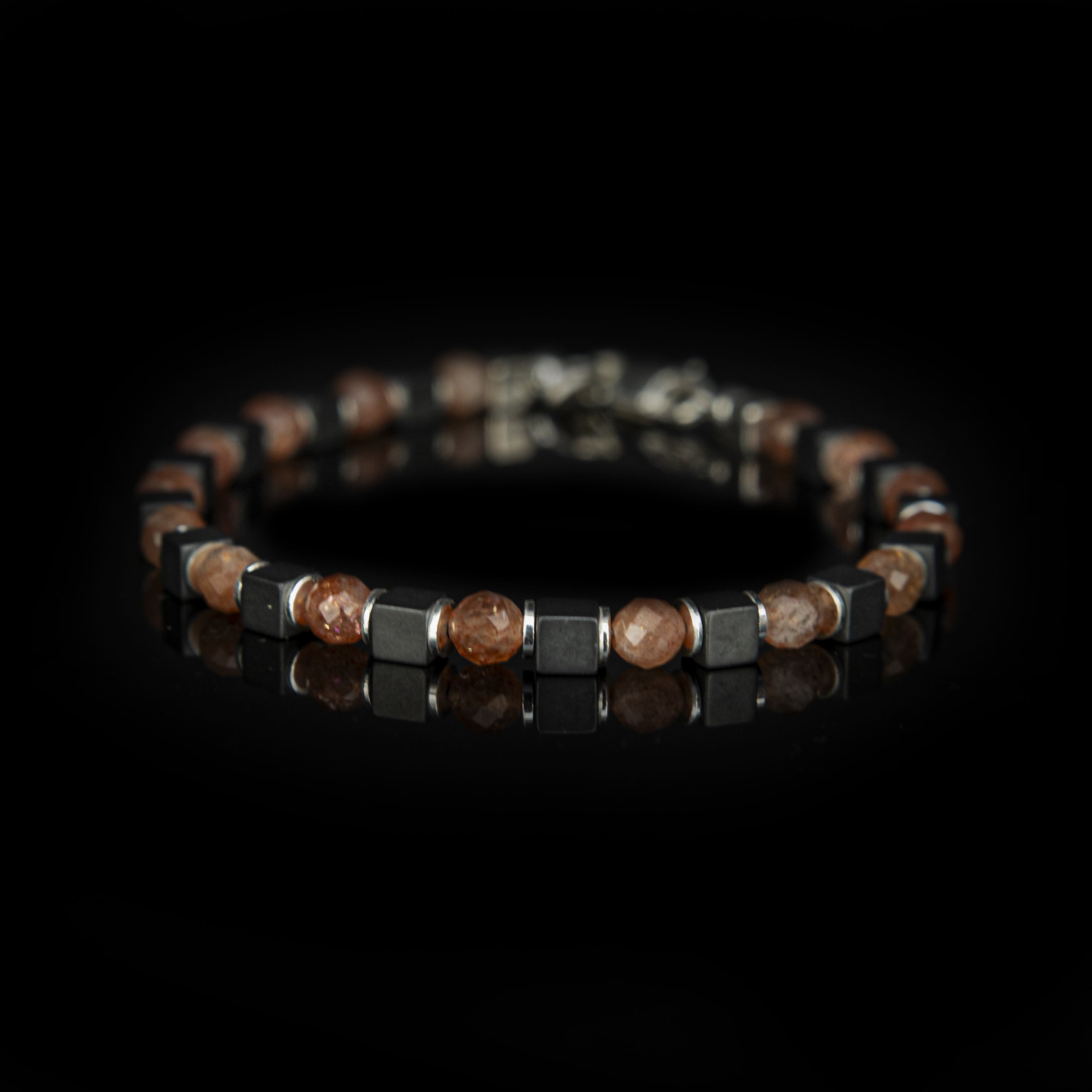 Bracciale Pietra del Sole 4 mm & Ematite – Argento Sterling 925, Handmade in Italy by Grace