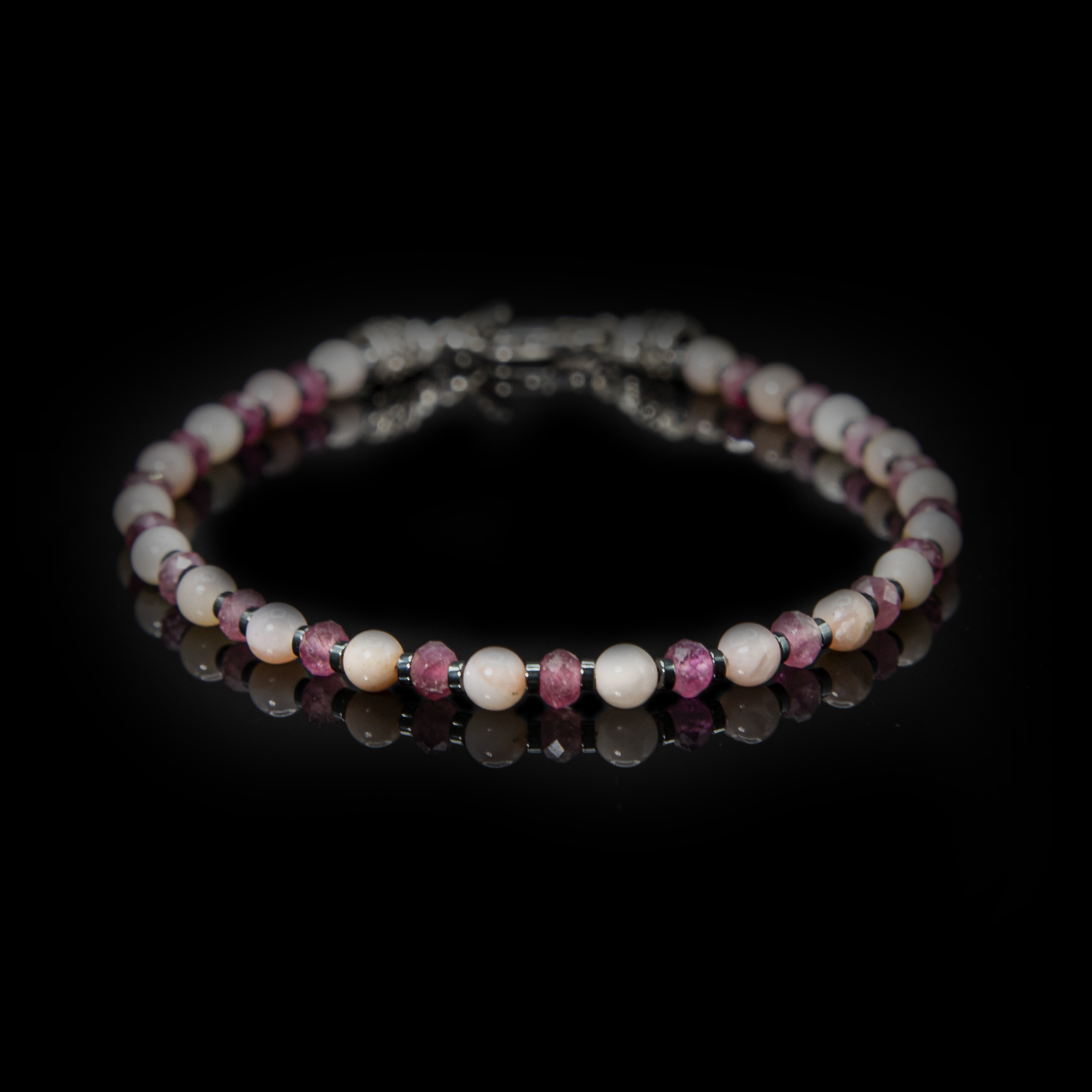 Bracciale Tormalina Rosa & Opale Rosa in Argento Sterling 925 – 4 mm | Grace Handmade