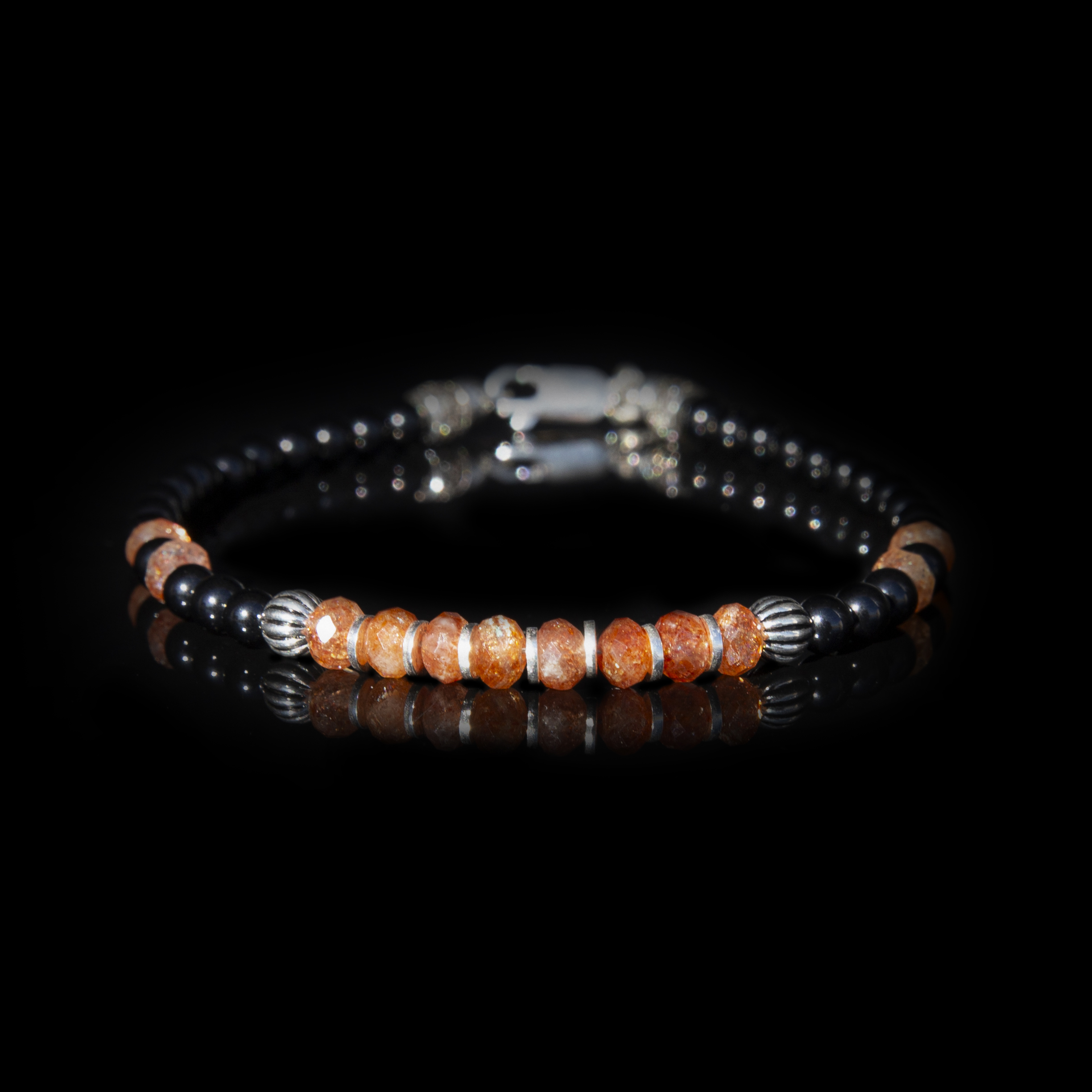Bracciale Pietra del Sole e Spinello Nero in Argento 925 – Gioiello Handmade