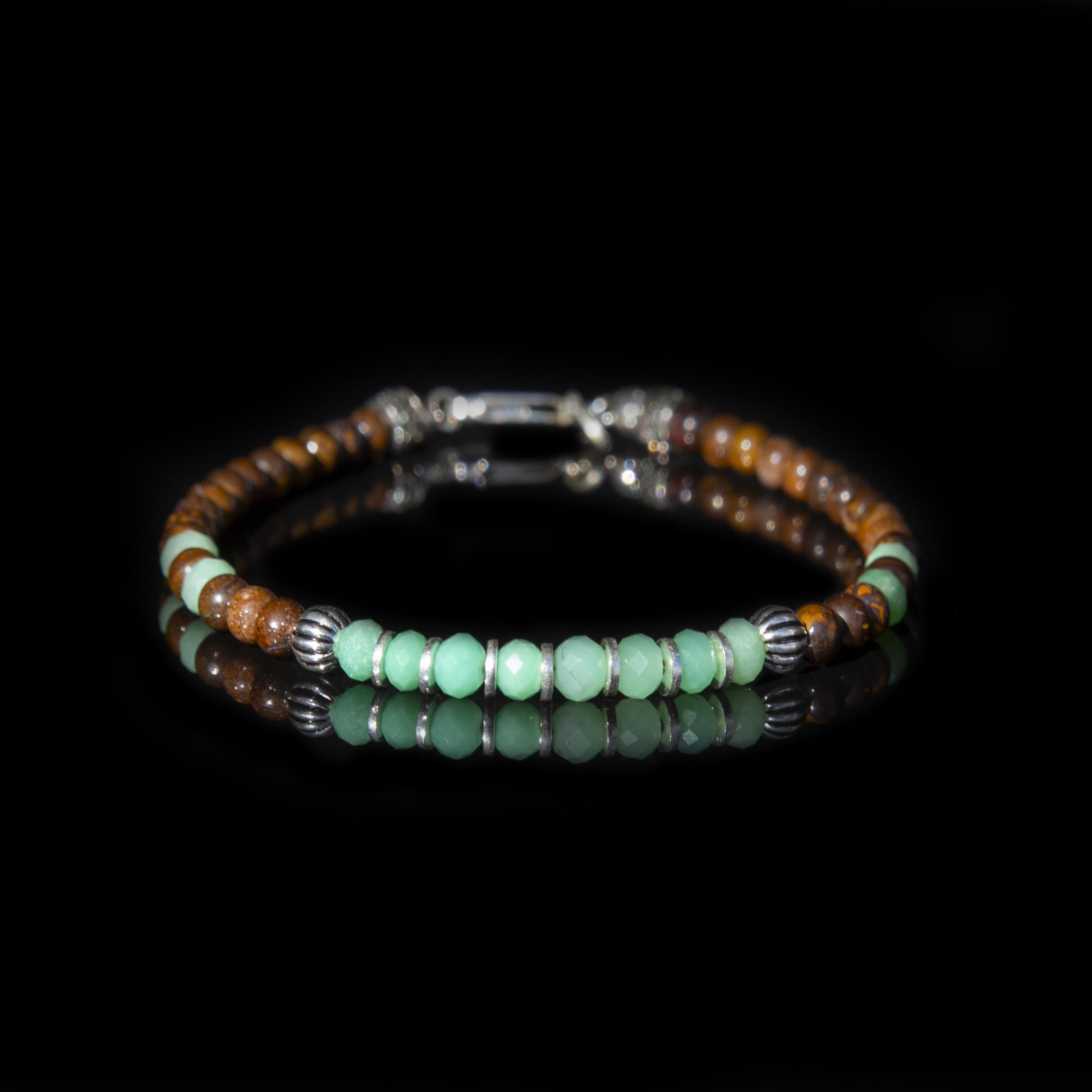 Bracciale Crisoprasio e Boulder Opale Australiano in Argento 925 – Handmade Italia