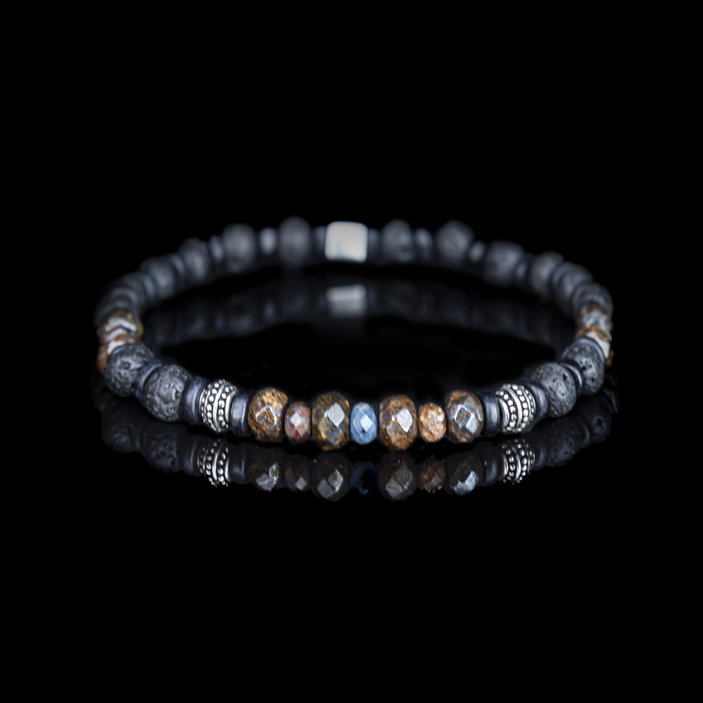 Bracciale Pietersite, Bronzite & Lava 6 mm – Protezione e Stile in Argento 925