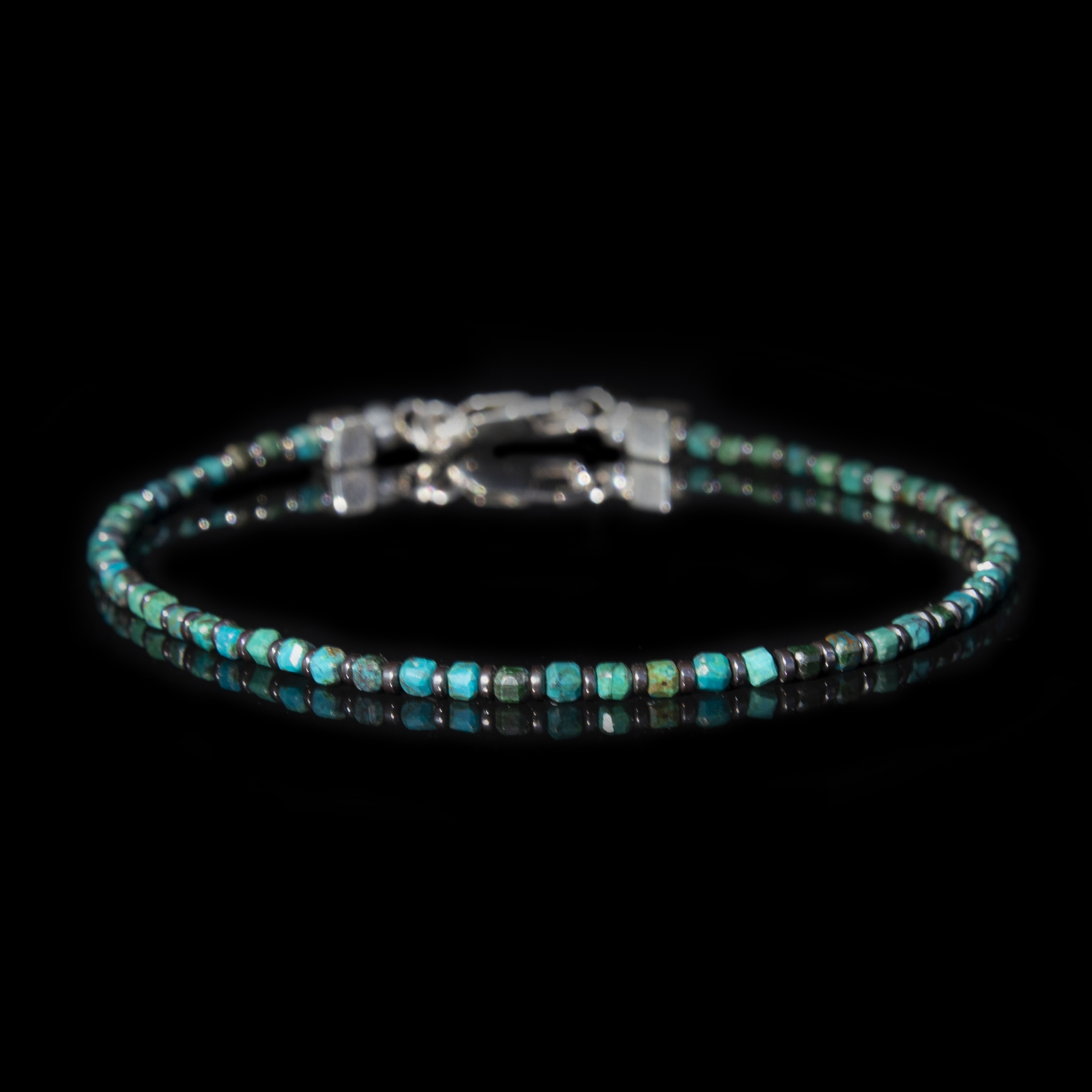 Bracciale Chrysocolla Shattuckite Arizona 2 mm – Argento 925, Handmade in Italy