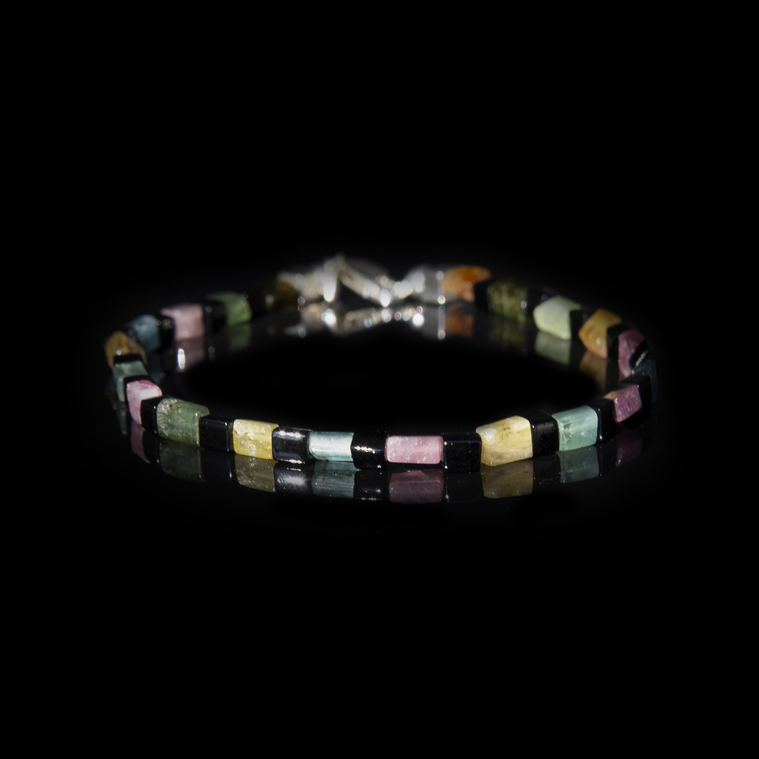 Bracciale Tormalina Multicolore 15 ct – Miyuki Nero e Argento 925, Fatto a Mano in Italia