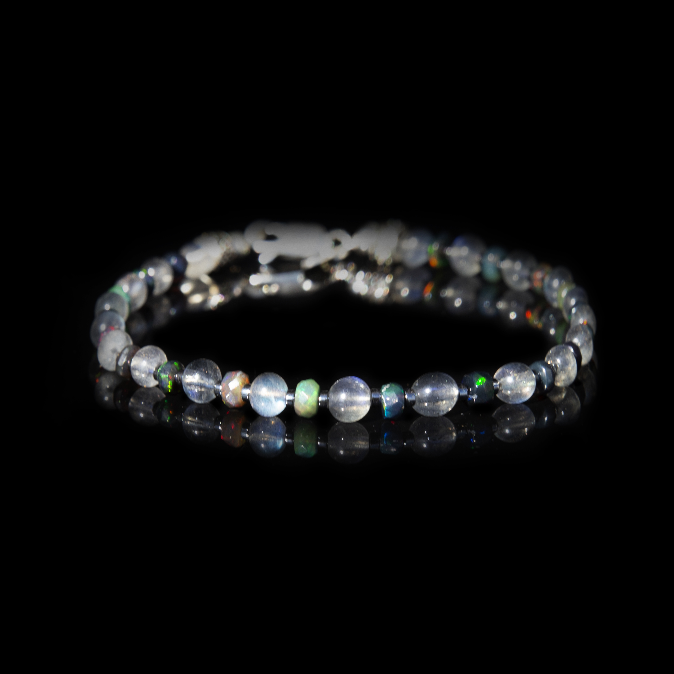 Bracciale Opale Nero Etiope e Labradorite 4 mm – Artigianato Italiano in Argento 925