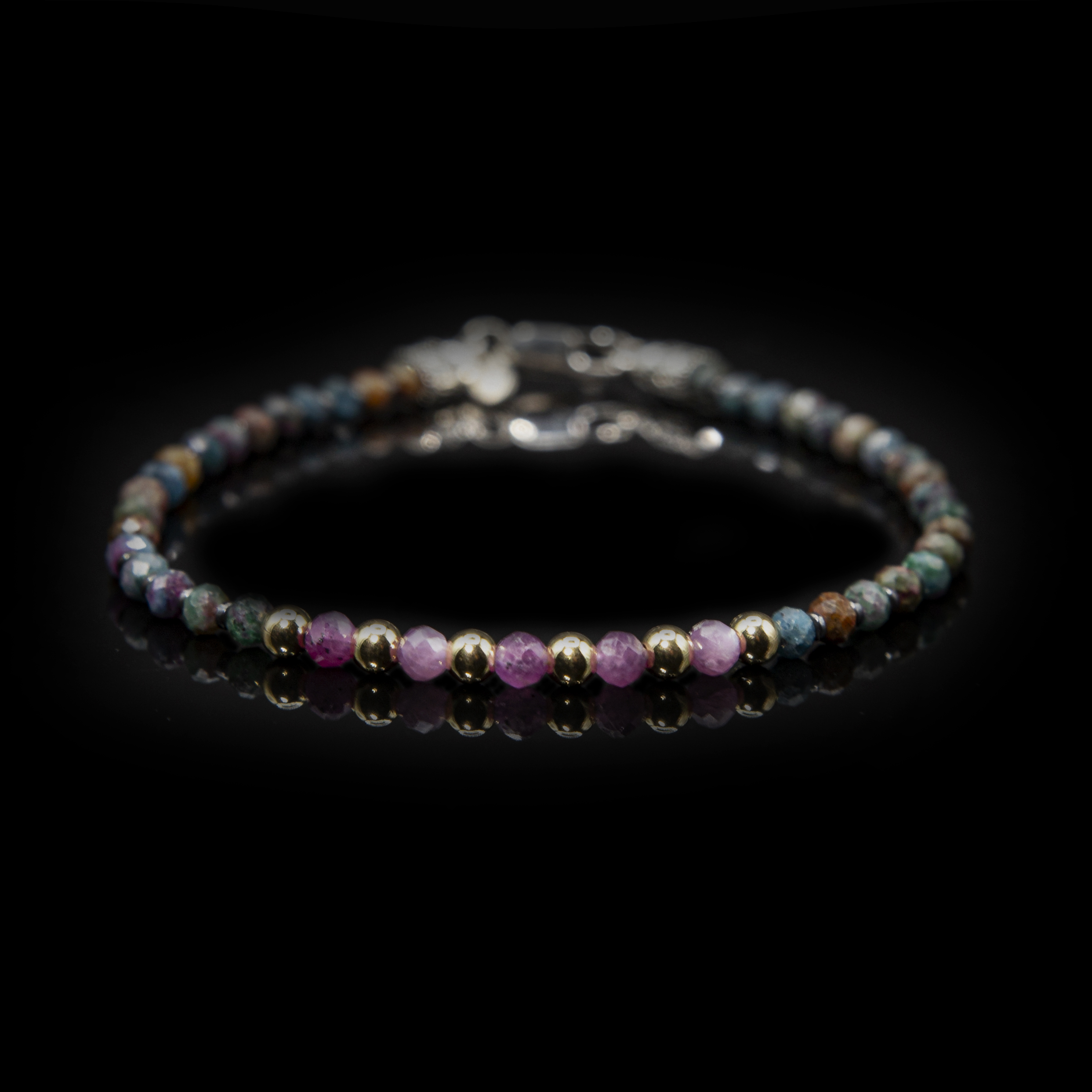 Bracciale Rubino e Ruby-Cianite 4 mm – Argento 925 Placcato Oro, fatto a mano in Italia