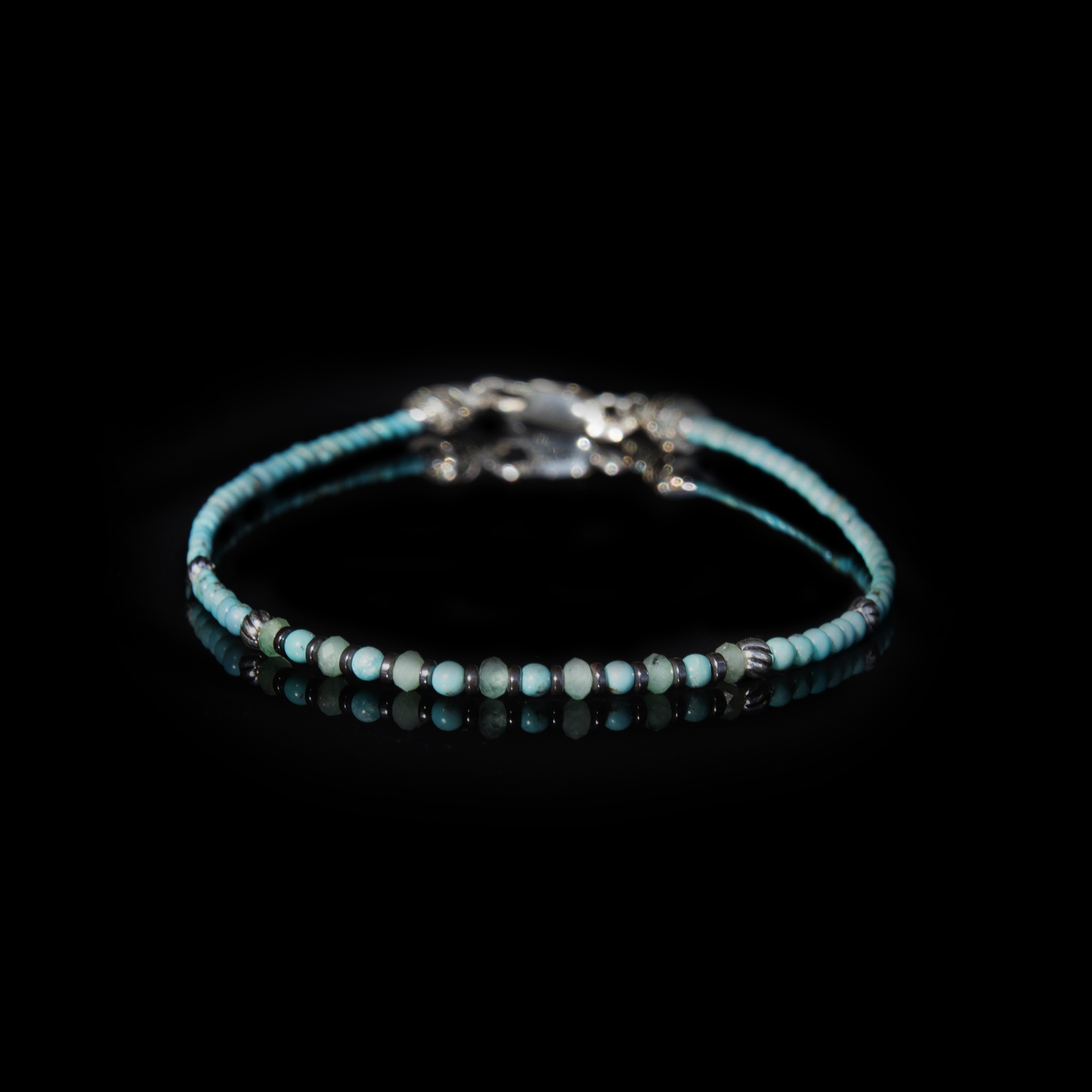 Bracciale Turchese e Smeraldo Colombiano – Fatto a Mano in Argento 925