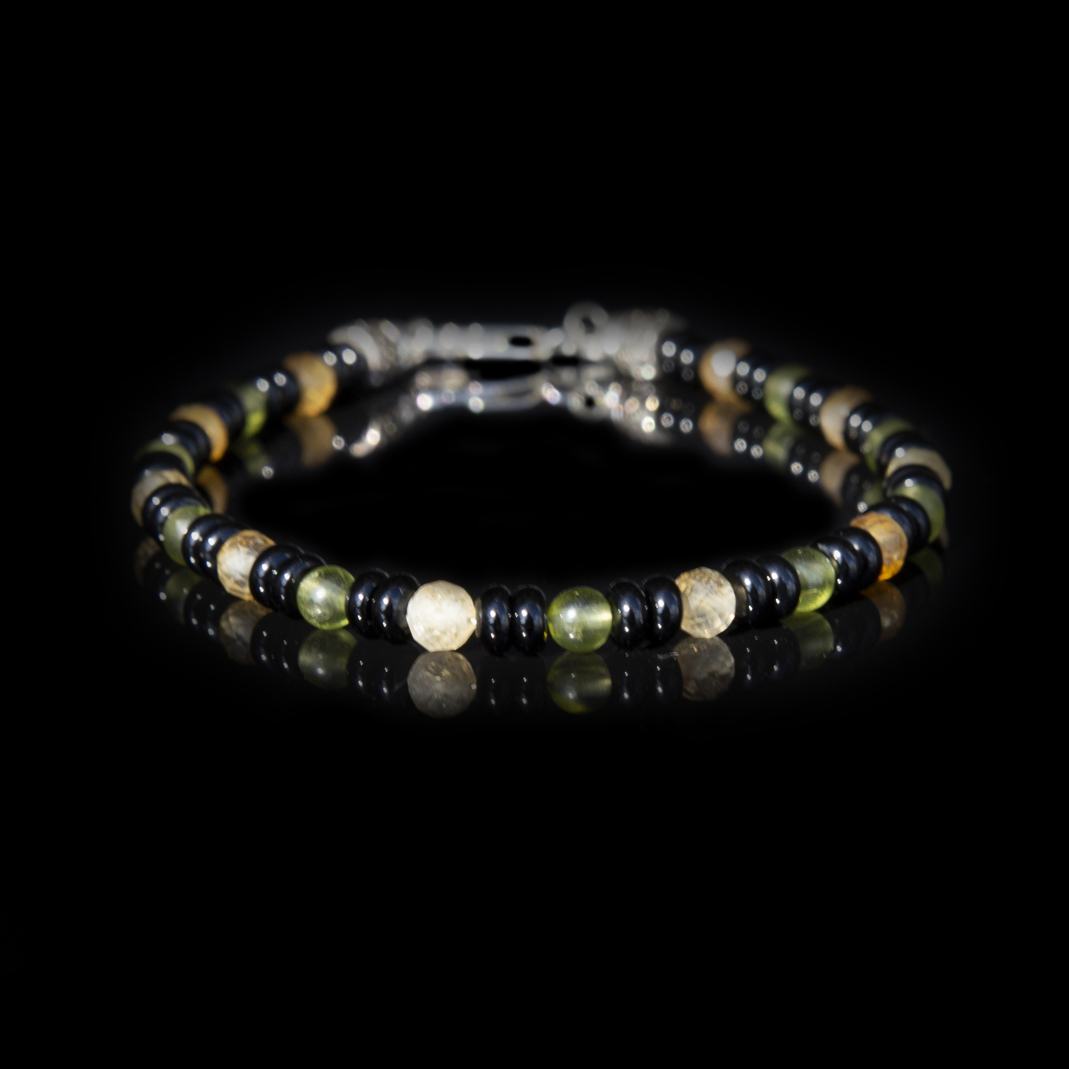Bracciale Citrino, Peridoto e Onice Nero 4 mm – Gioiello artigianale in Argento 925, fatto a mano in Italia