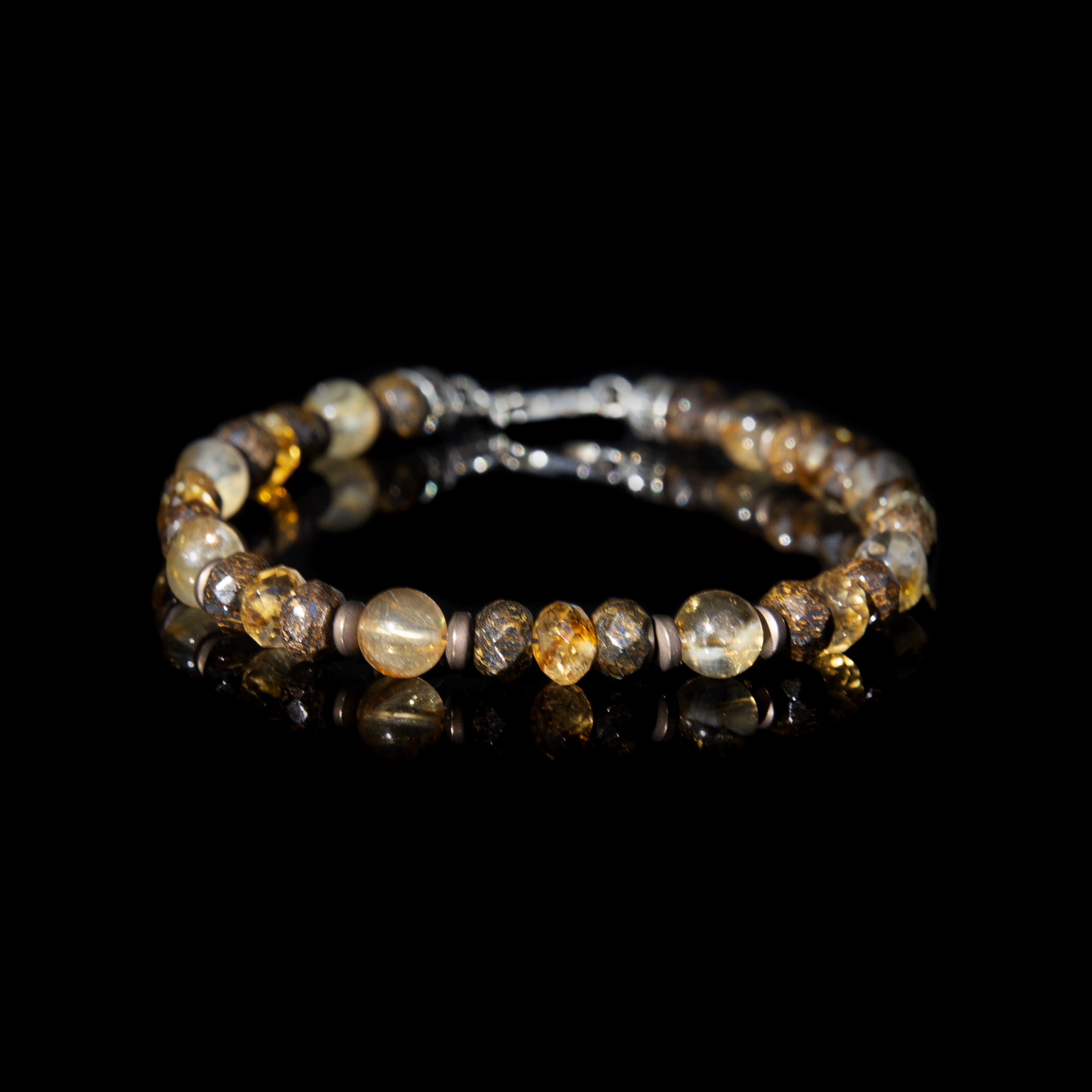 Bracciale Citrino e Bronzite 6 mm – Gioiello artigianale con Ematite e Argento 925, fatto a mano in Italia