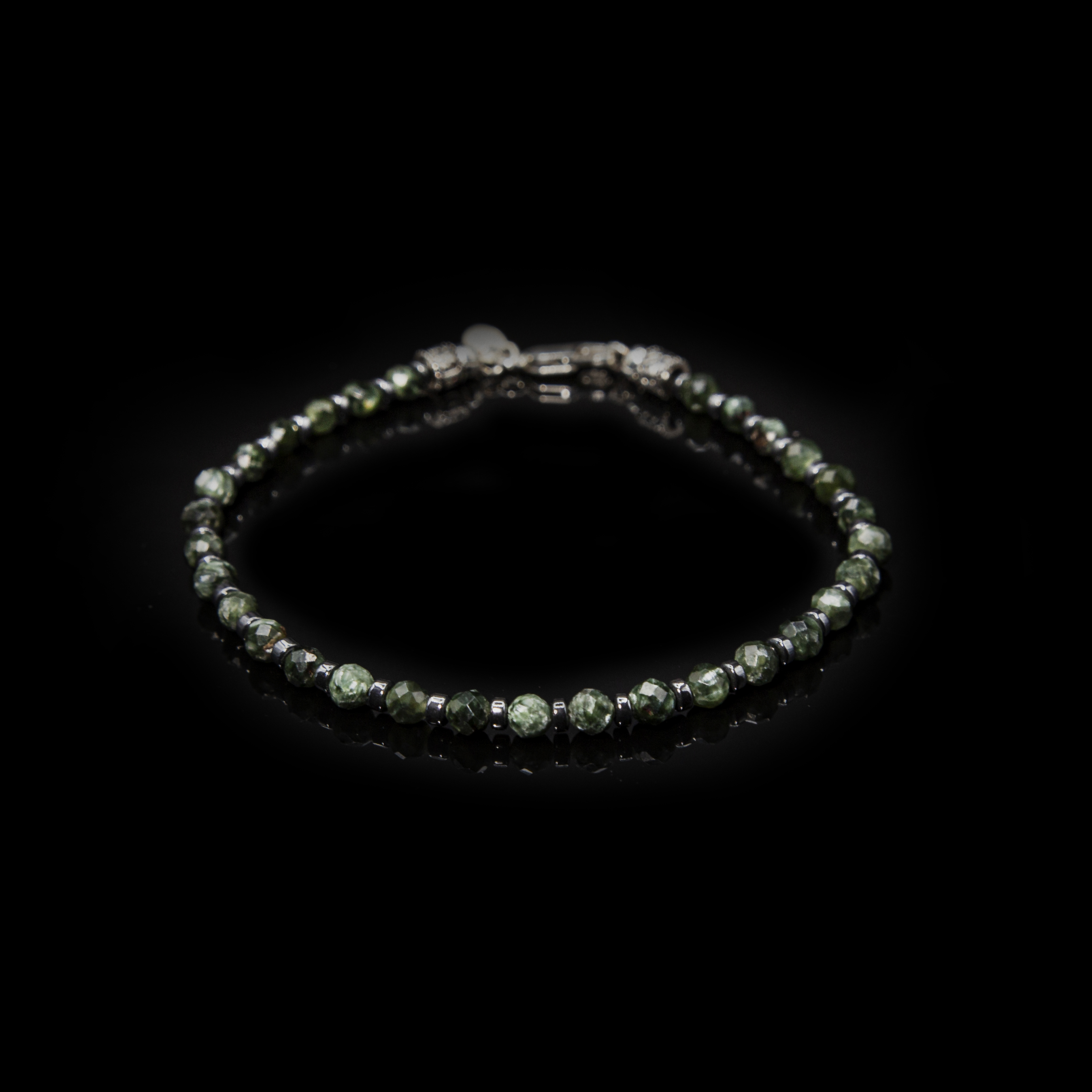 Bracciale Serafinite e Ematite 4 mm – Gioiello Artigianale in Argento 925