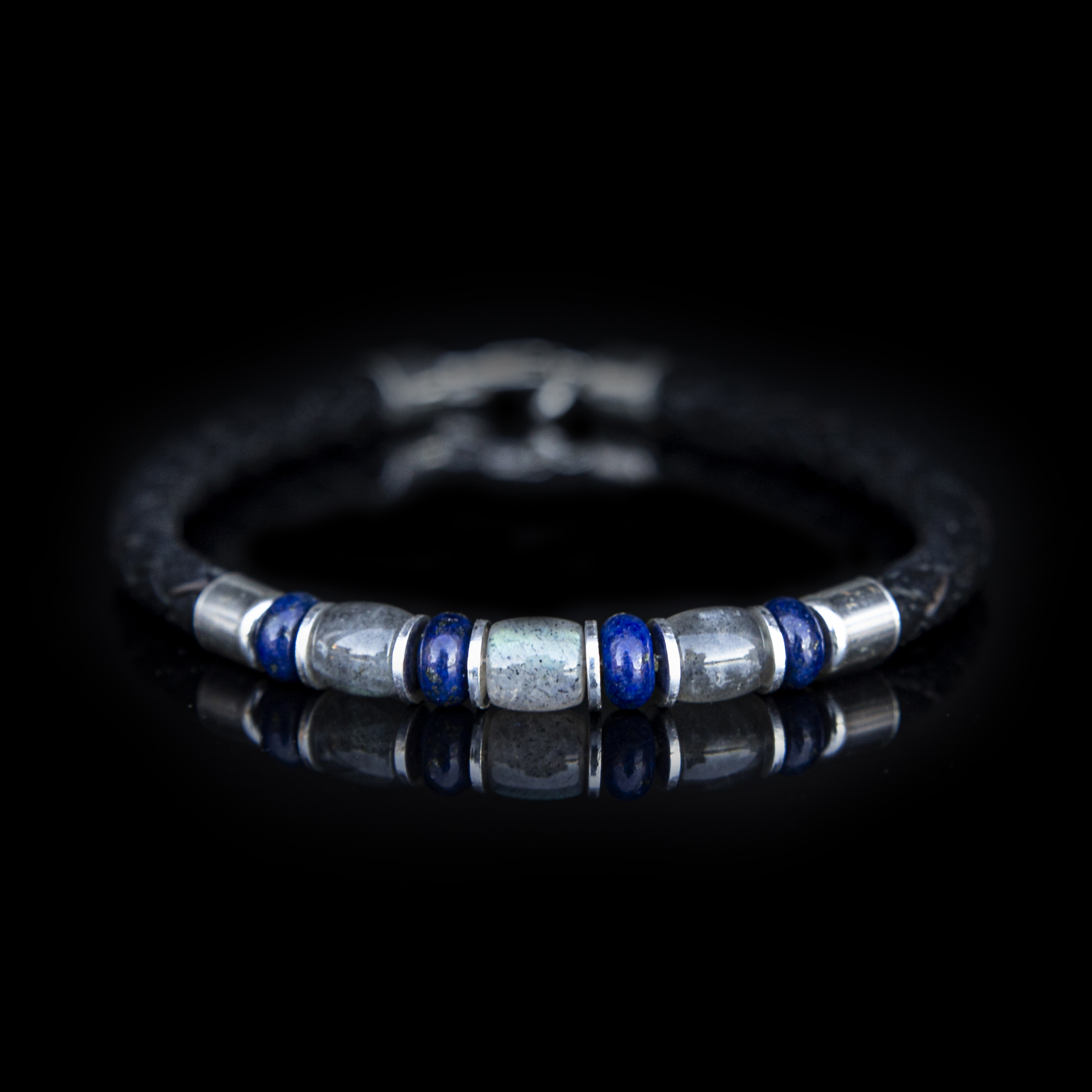 BRACCIALE PELLE – LABRADORITE – LAPISLAZZULI
