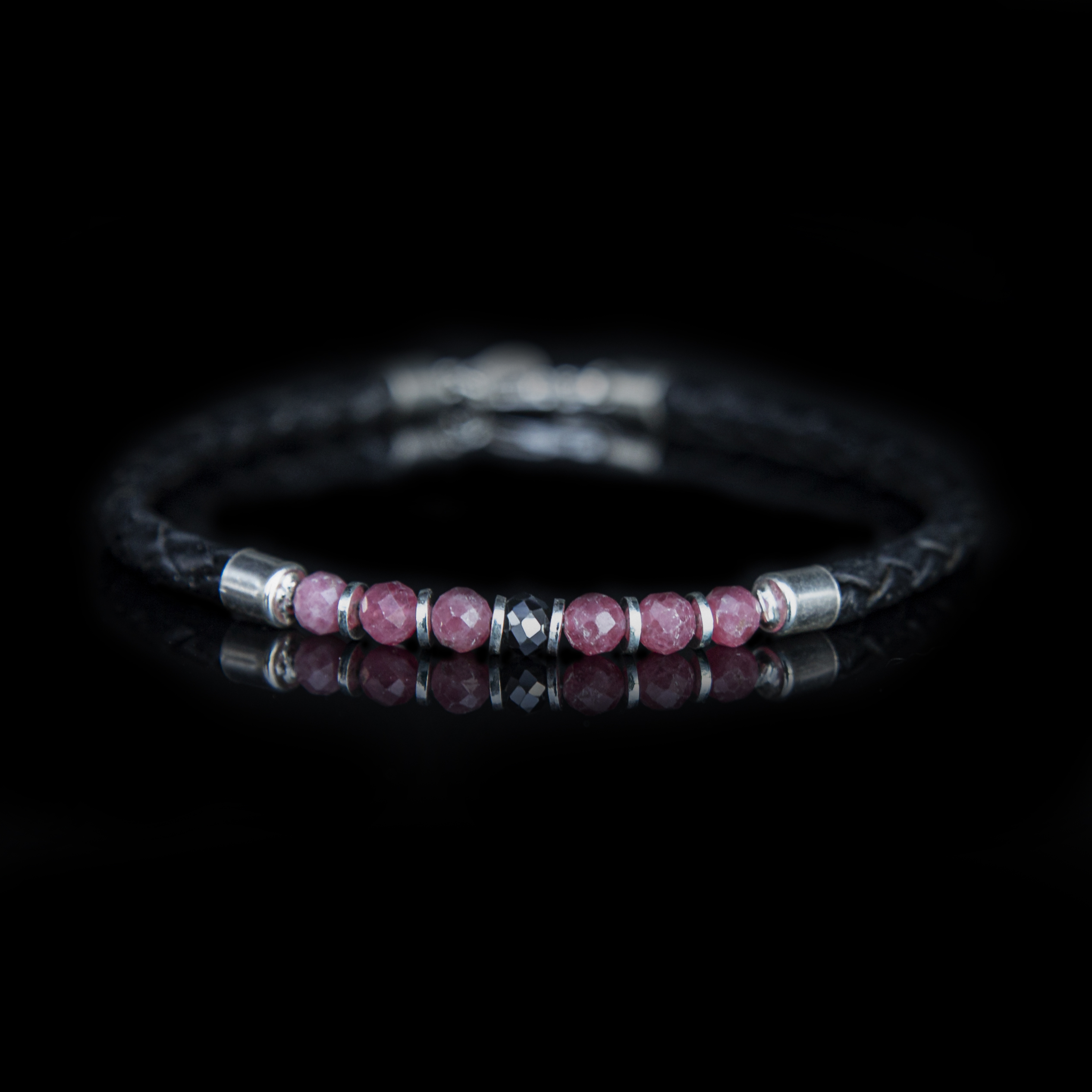 BRACCIALE PELLE – THULITE - DIAMANTE NERO
