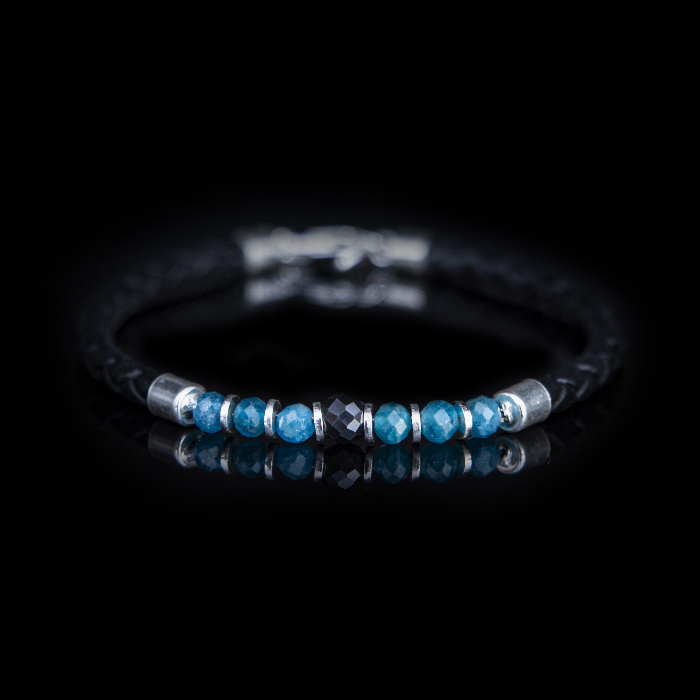 BRACCIALE PELLE – APATITE - DIAMANTE NERO
