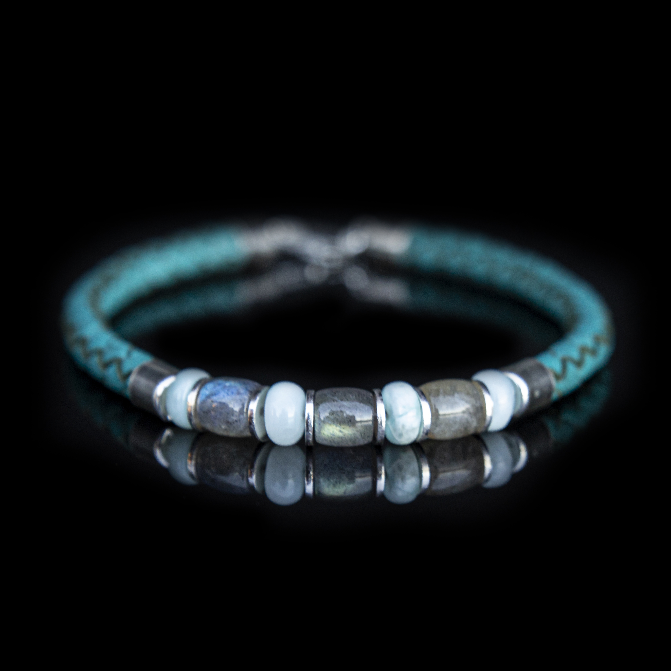 BRACCIALE PELLE TURCHESE – LARIMAR - LABRADORITE