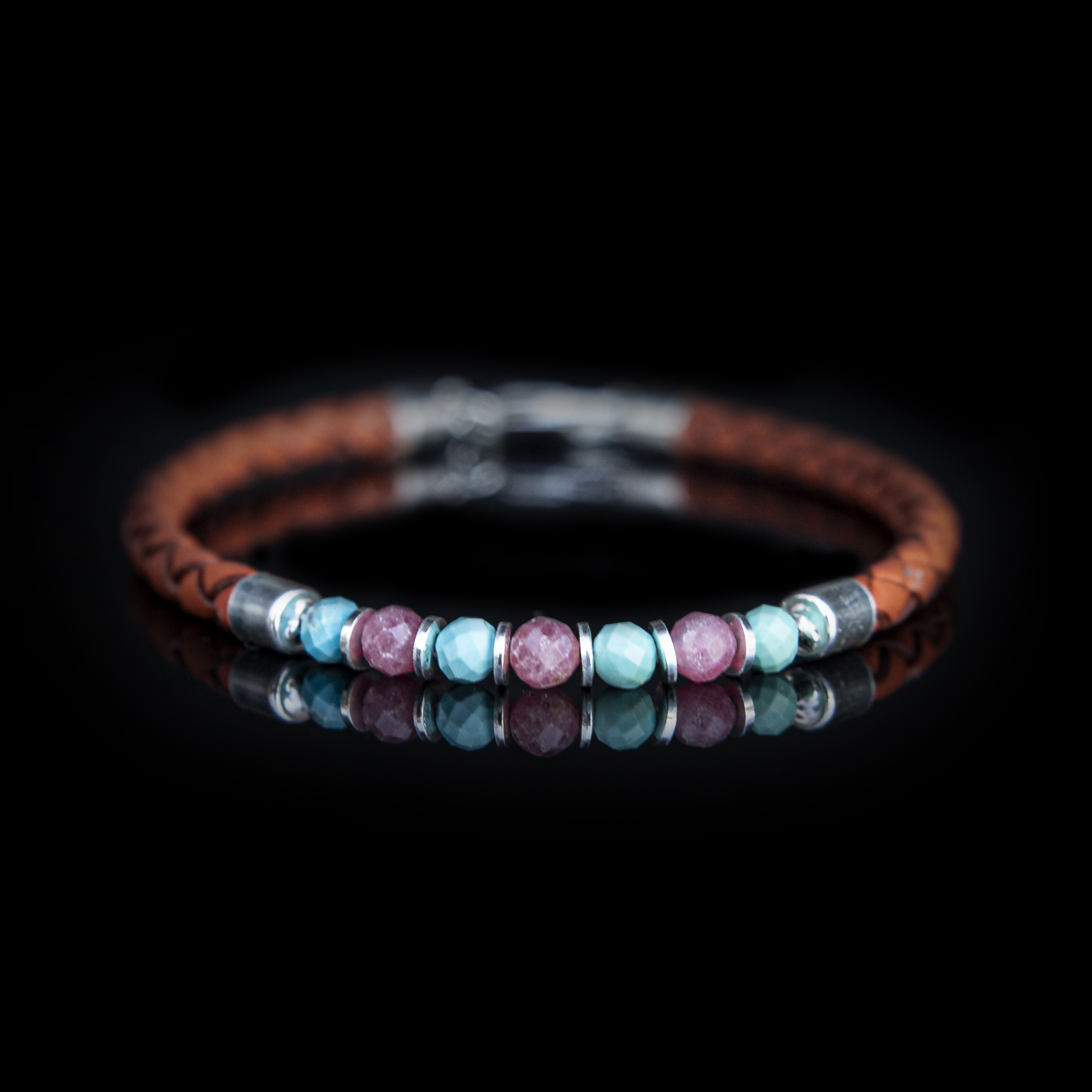 BRACCIALE PELLE ARANCIONE – TURCHESE - THULITE