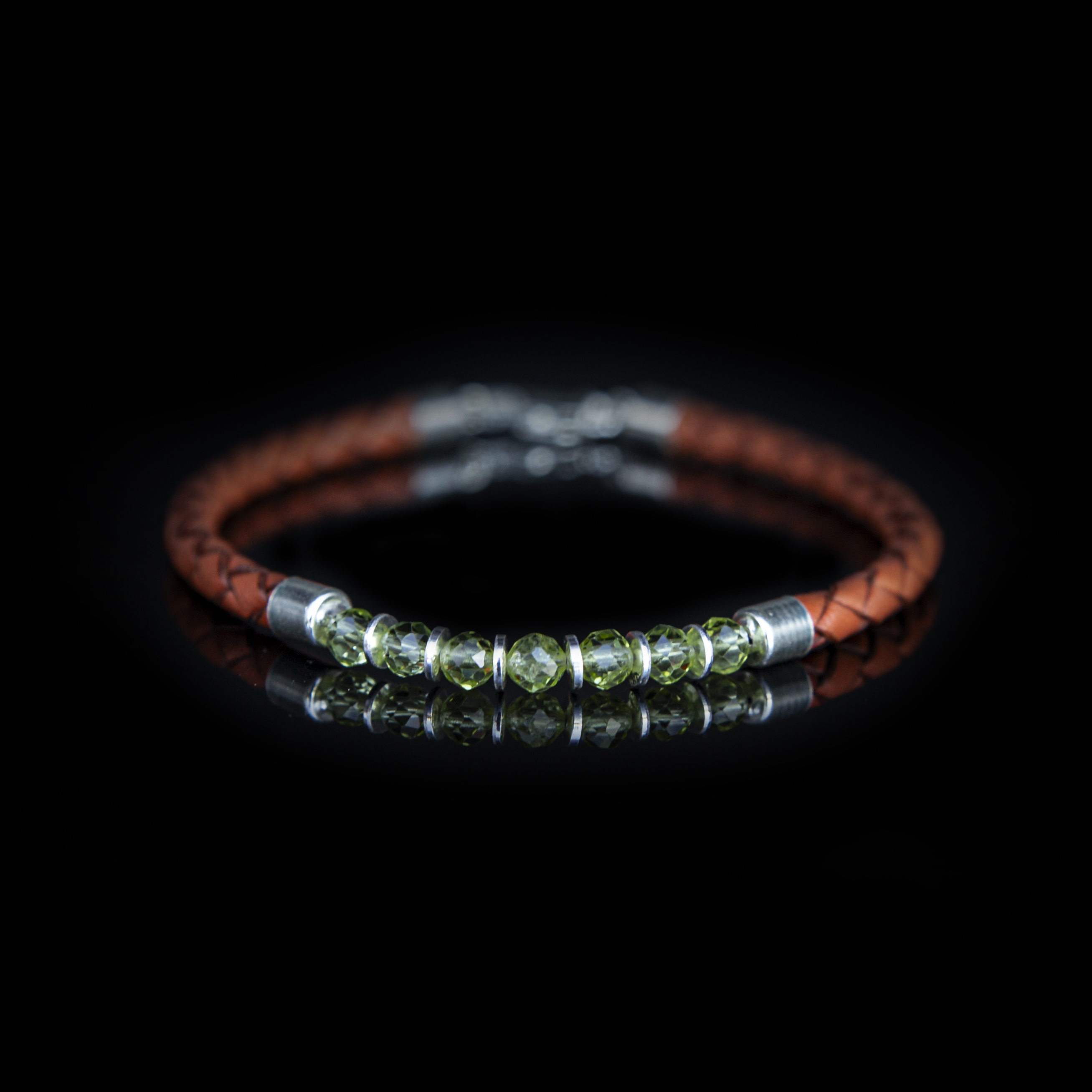 BRACCIALE PELLE ARANCIONE - PERIDOTO