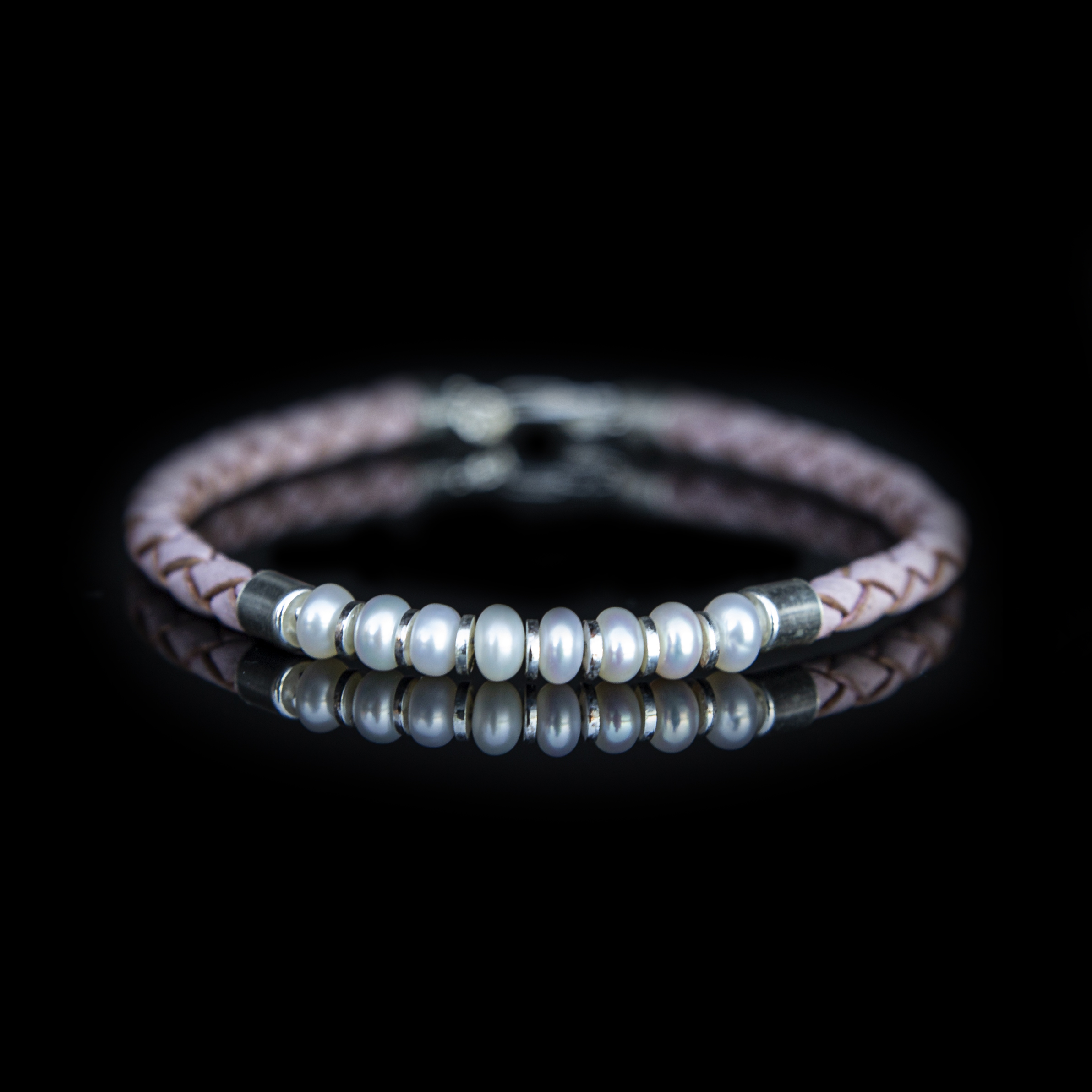 BRACCIALE PELLE ROSA - PERLA