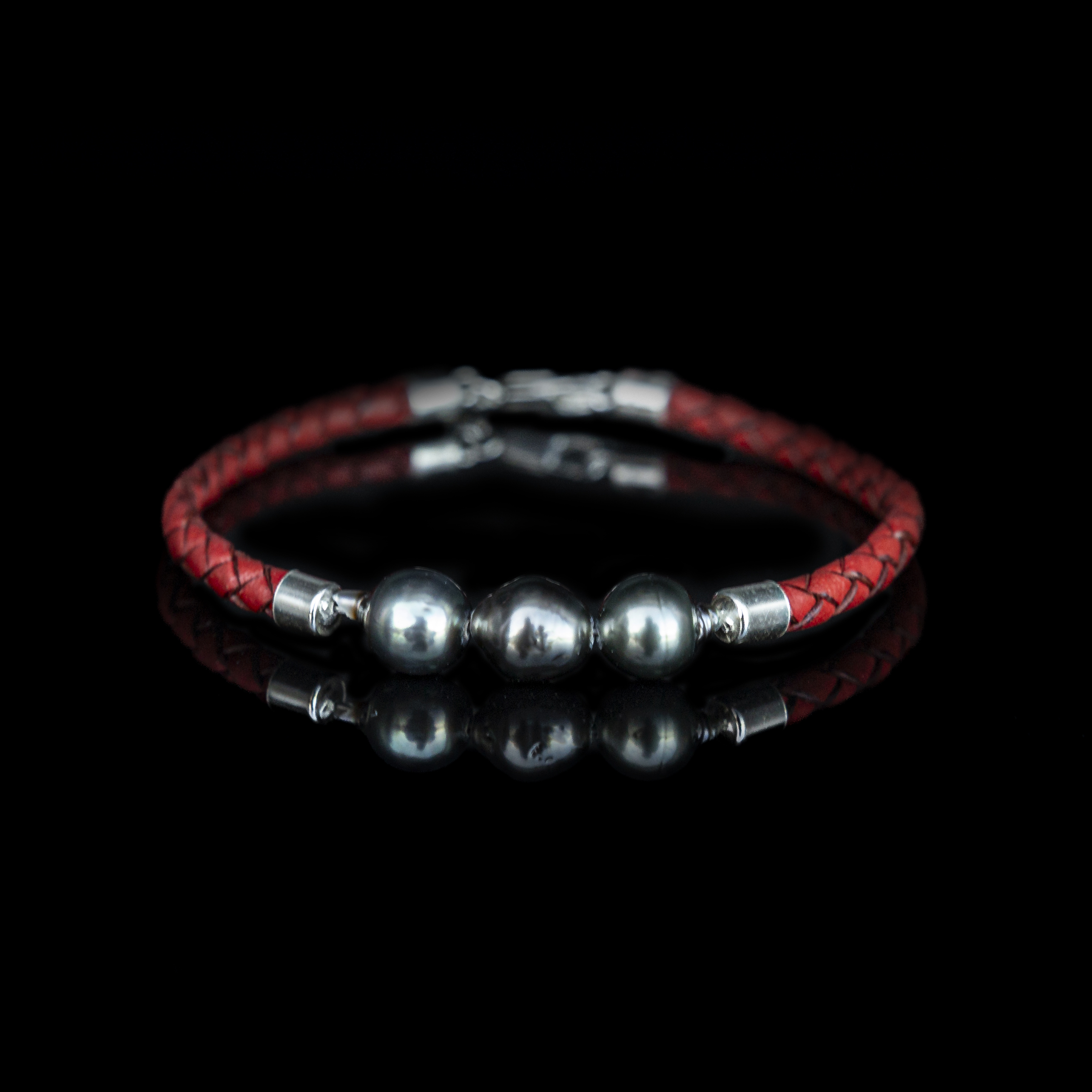 BRACCIALE PELLE E PERLE NERE DI TAHITI
