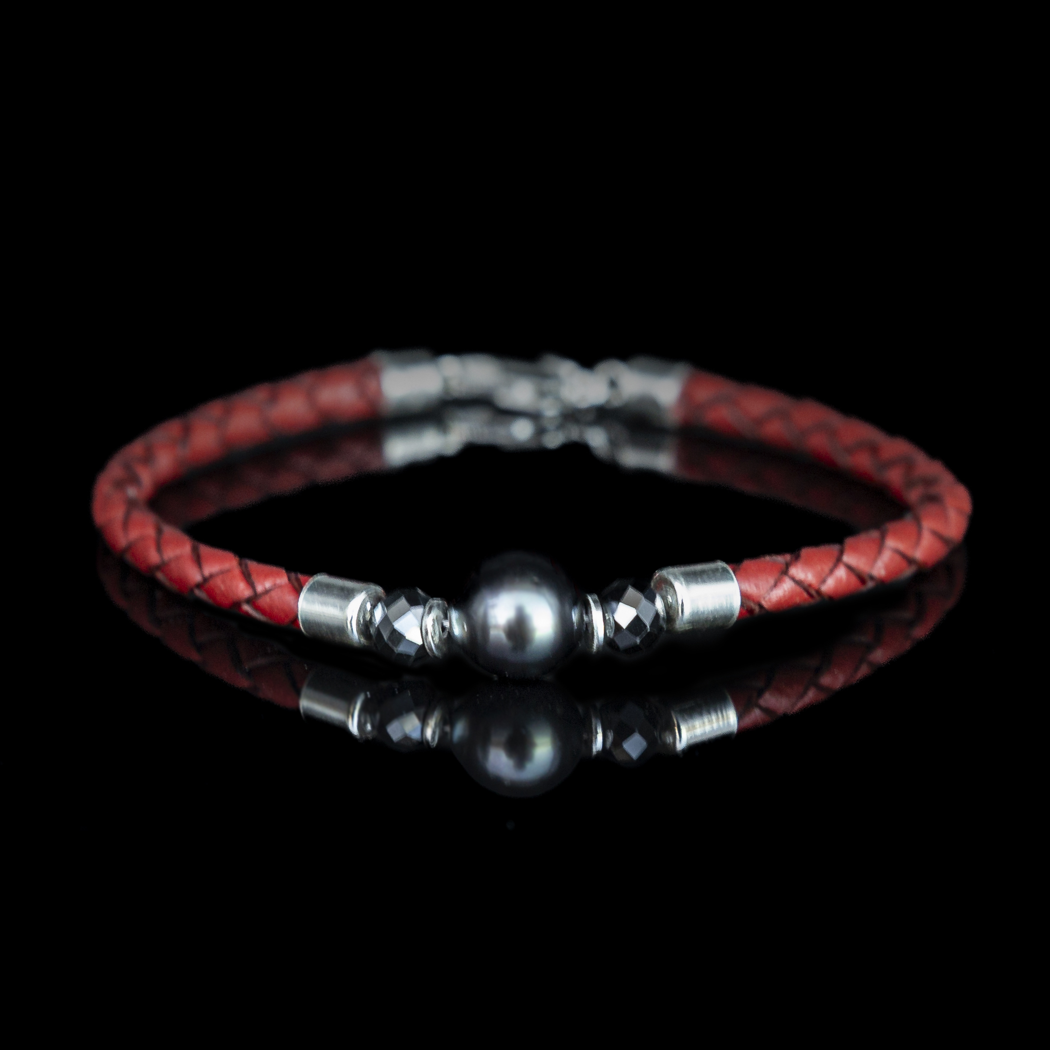 BRACCIALE PELLE - PERLE NERE DI TAHITI – DIAMANTE NERO 