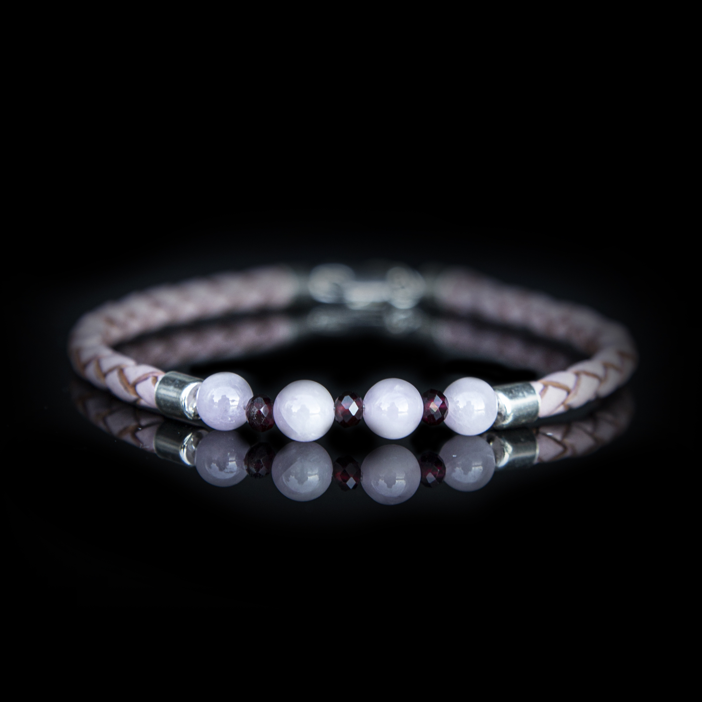BRACCIALE PELLE ROSA – KUNZITE – GRANATO