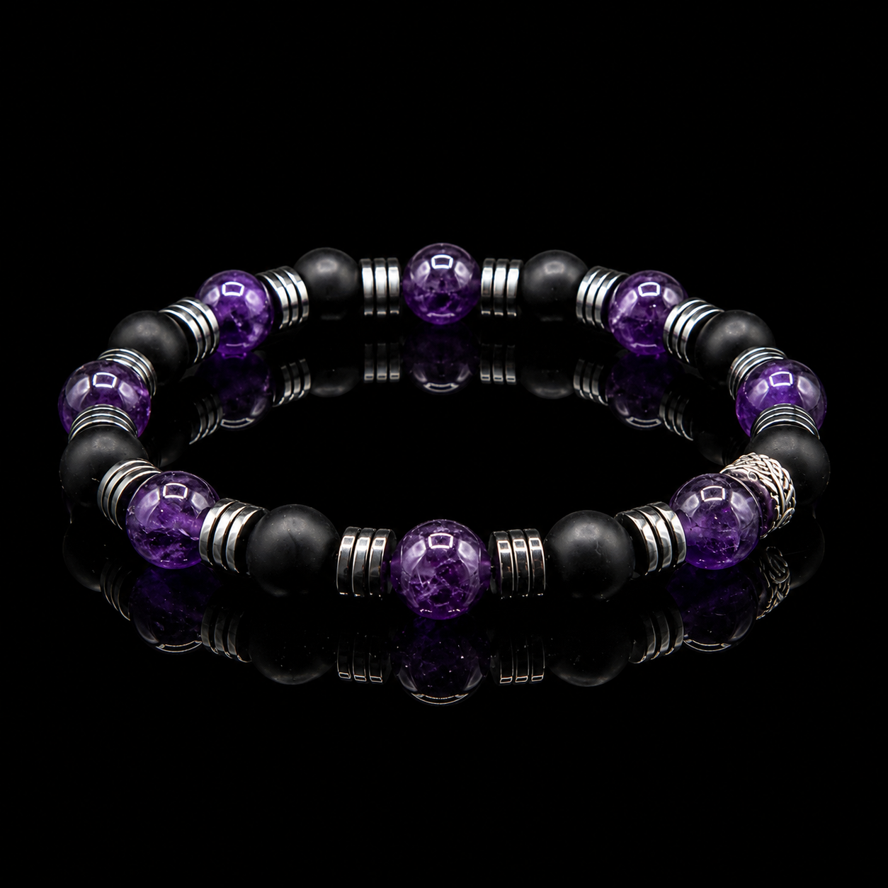 BRACCIALE AMETISTA E ONICE NERO OPACO