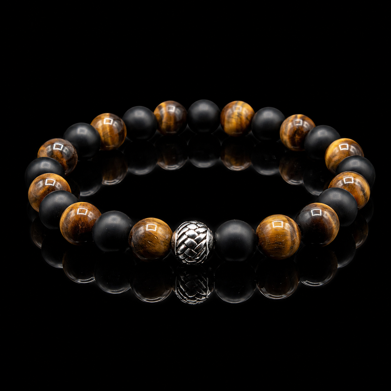 BRACCIALE OCCHIO DI TIGRE OPACO E ONICE NERO